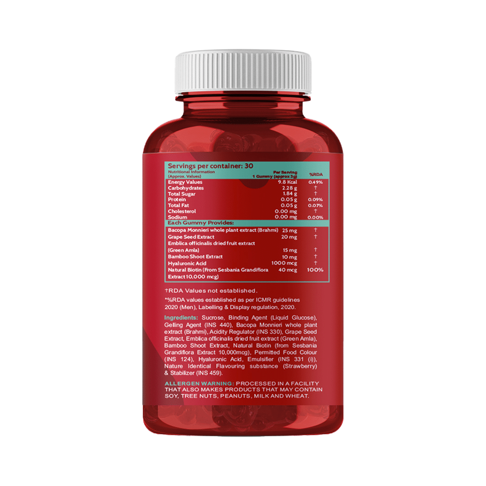Carbamide Forte Biotin with Hyaluronic Acid & Amla | For Skin, Hair & Nail Health | Flavour Strawberry - Image 2