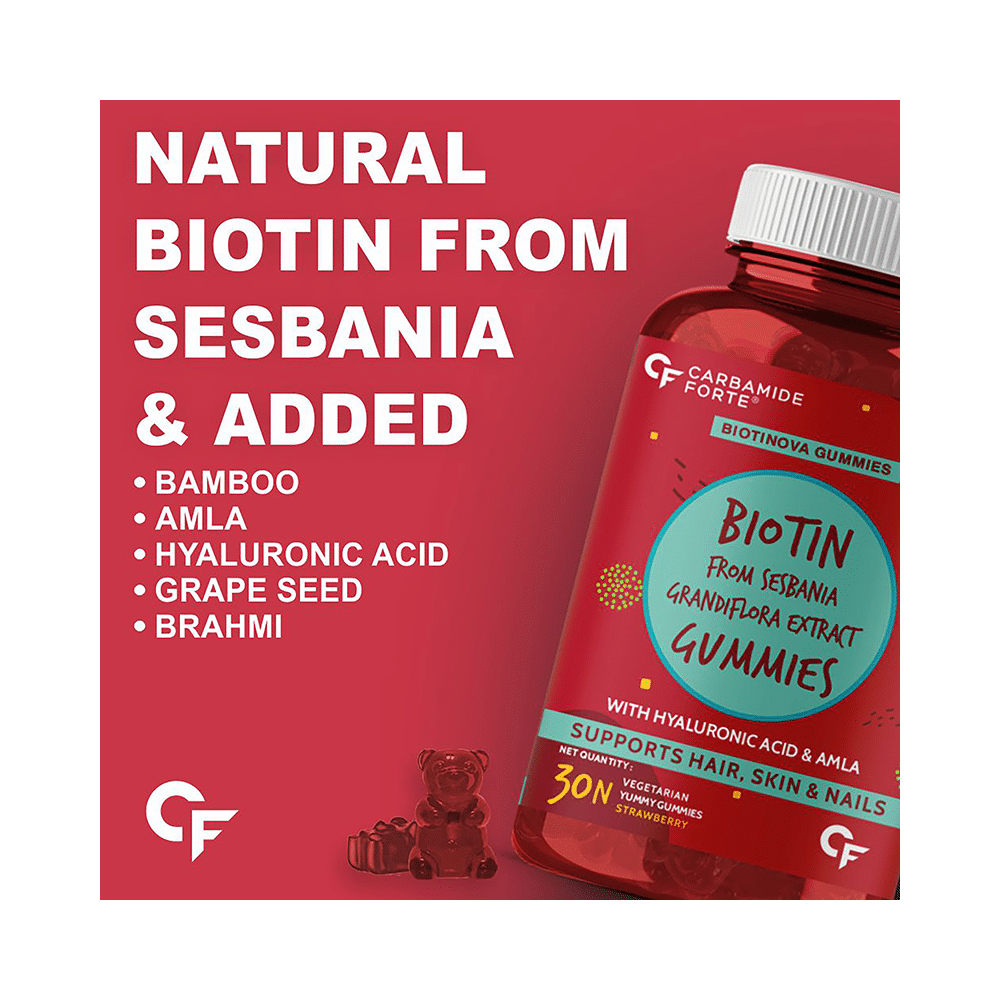 Carbamide Forte Biotin with Hyaluronic Acid & Amla | For Skin, Hair & Nail Health | Flavour Strawberry - Image 4