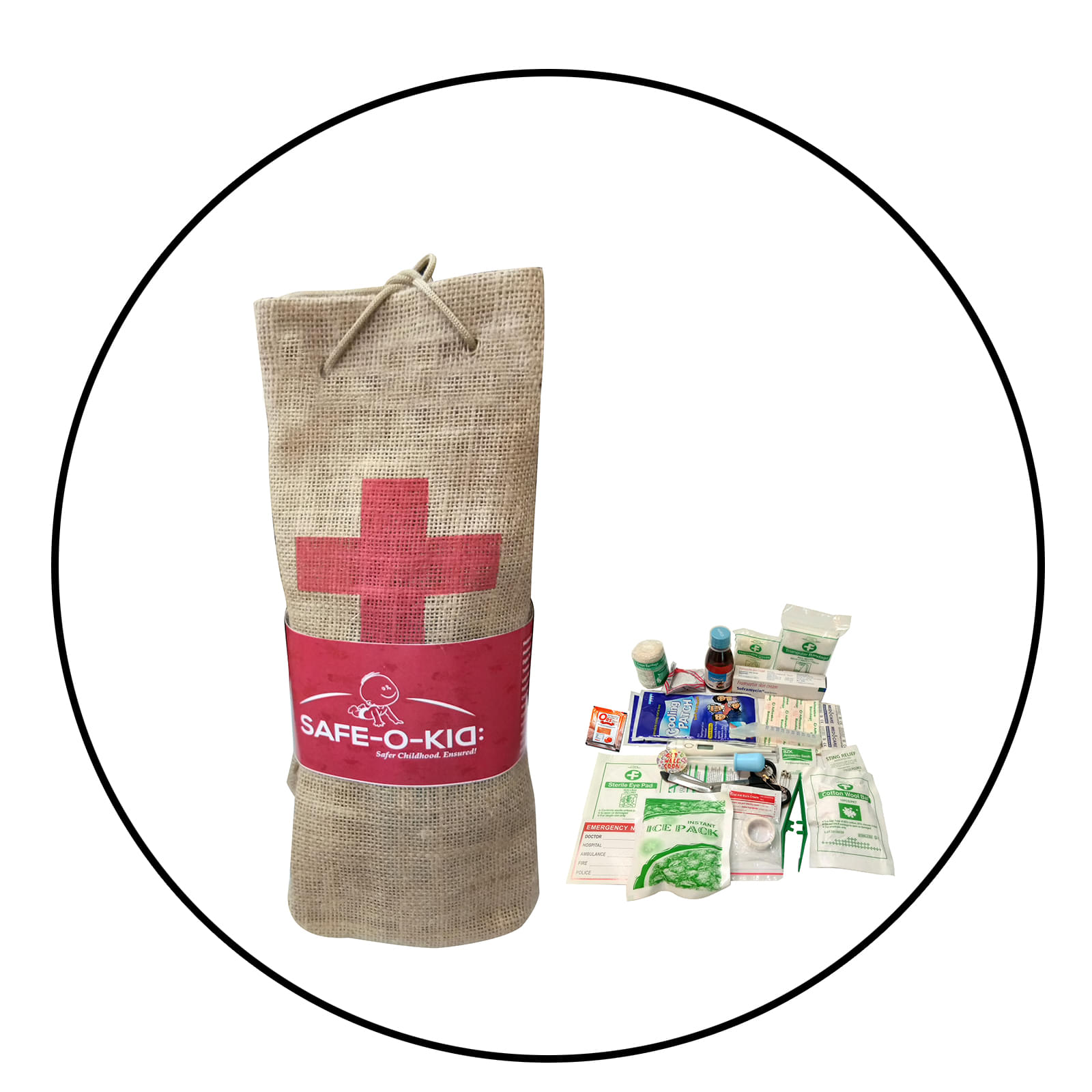 Safe-O-Kid First Aid Kit with Jute Bag - Image 1