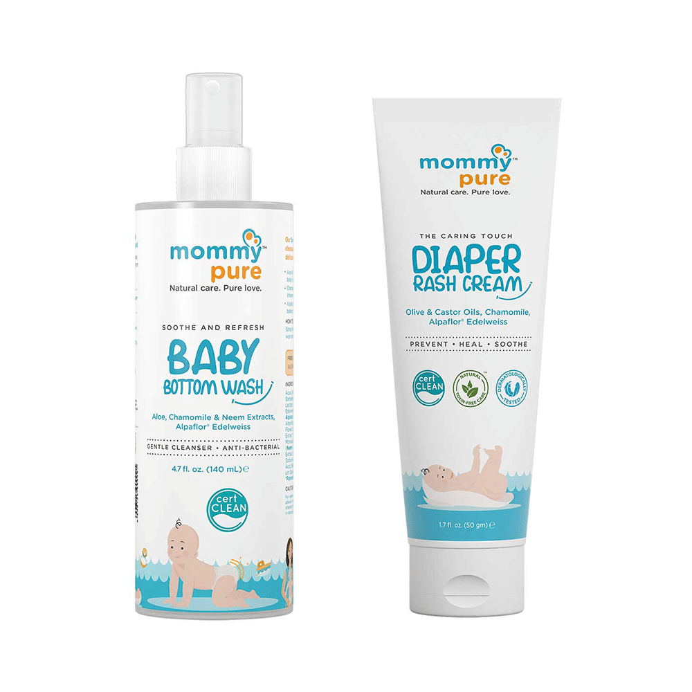 Mommypure Combo Pack of Soothe & Refresh Bottom Wash 140ml and The Caring Touch Diaper Rash Cream 50gm - Image 1