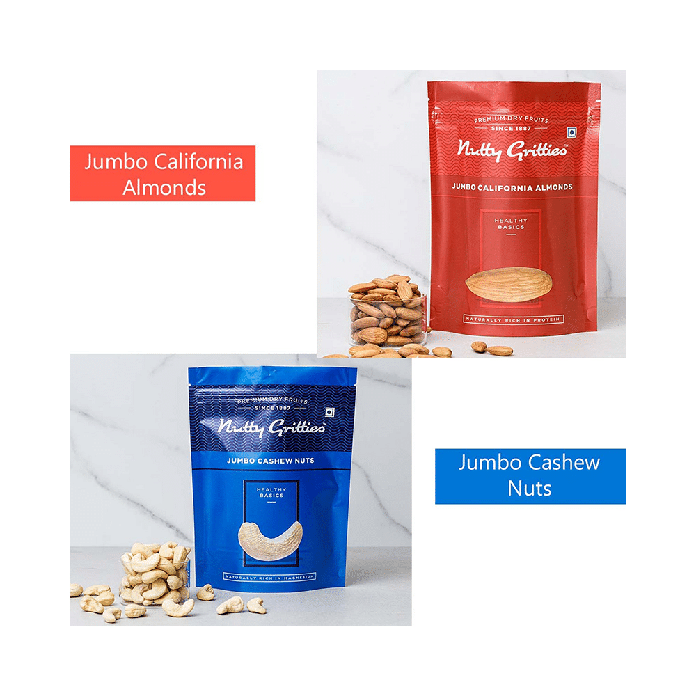 Nutty Gritties Combo Pack of Jumbo California Almonds, Jumbo Cashews Nuts, Indian Long Raisins & California Walnut Kernels (200gm Each) - Image 4