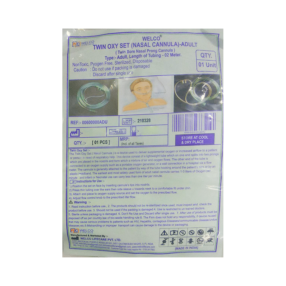 Welco Twin Oxy Set (Nasal Cannula) Adult 2m - Image 1