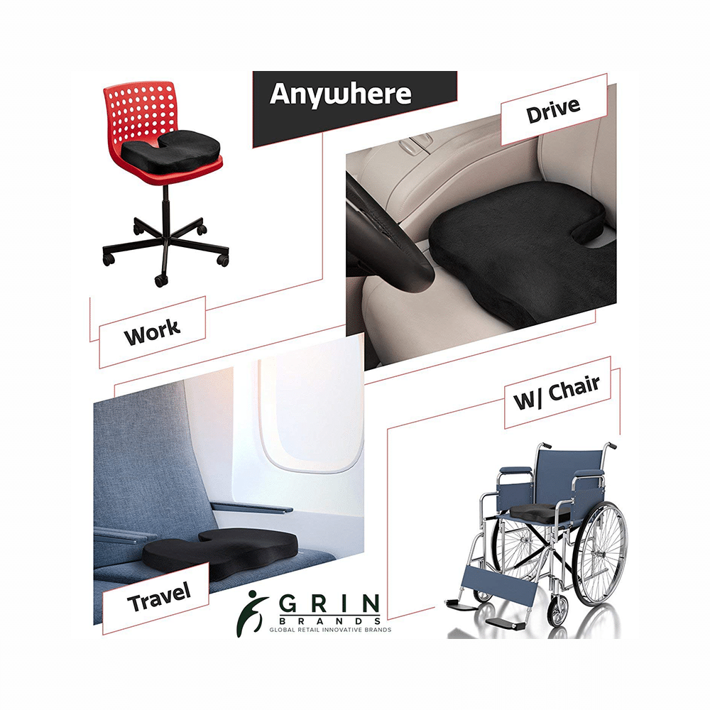 Grin Health Coccyx Seat Cushion with Memory Foam for Sciatica, Coccyx, Orthopedic, Tailbone & Back Pain Relief Grey - Image 7