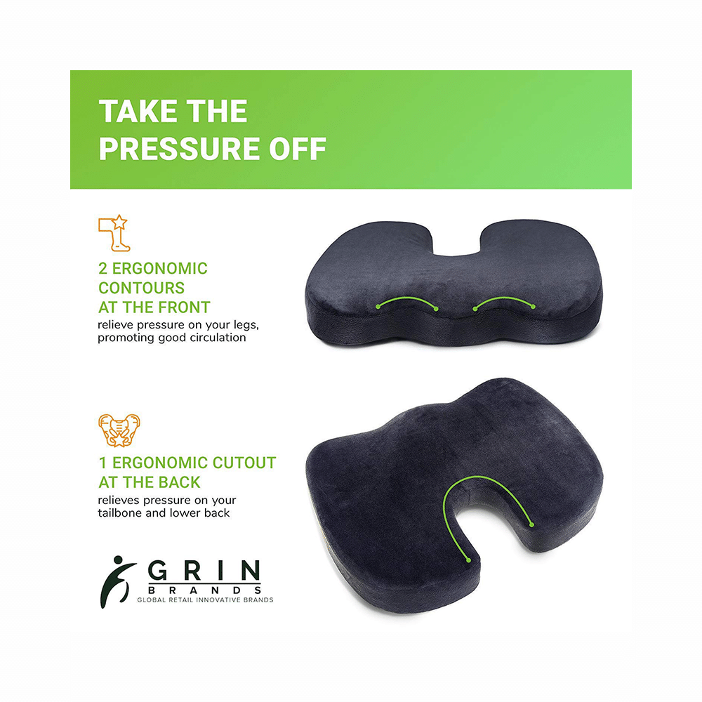 Grin Health Coccyx Seat Cushion with Memory Foam for Sciatica, Coccyx, Orthopedic, Tailbone & Back Pain Relief Grey - Image 3