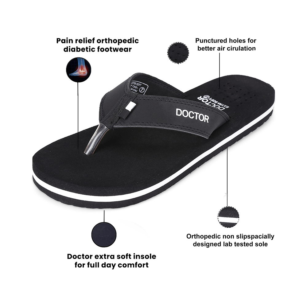 Doctor Extra Soft D24 Orthopaedic | Diabetic | Comfortable | MCR | Flip-Flop for Men Black 7 - Image 8