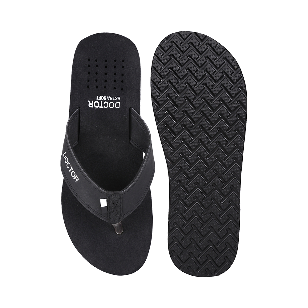 Doctor Extra Soft D24 Orthopaedic | Diabetic | Comfortable | MCR | Flip-Flop for Men Black 7 - Image 2
