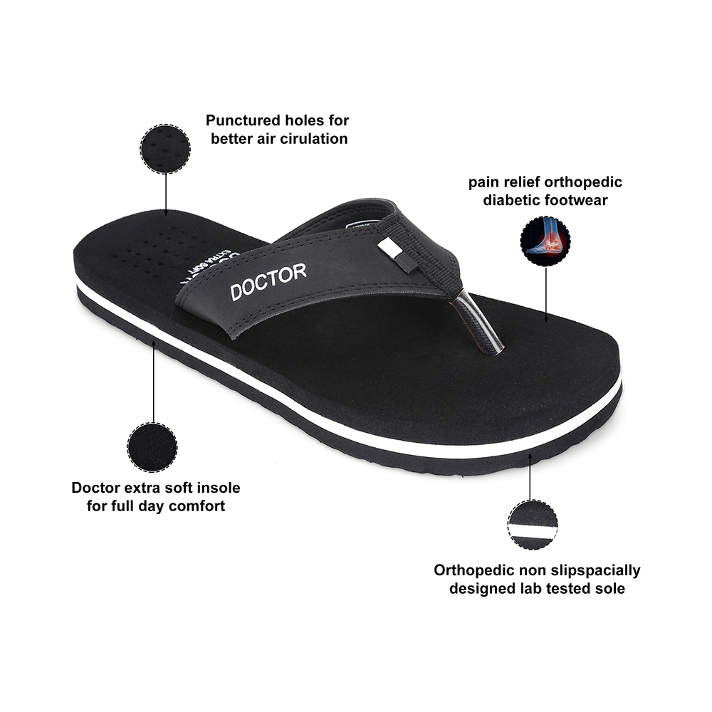 Doctor Extra Soft D24 Orthopaedic | Diabetic | Comfortable | MCR | Flip-Flop for Men Black 7 - Image 7