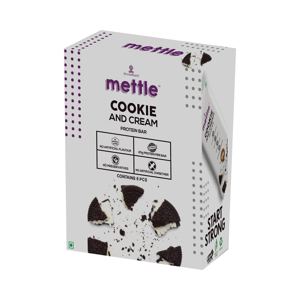 Swasthum Mettle Protein Bar (60gm Each) Cookie and Cream - Image 1