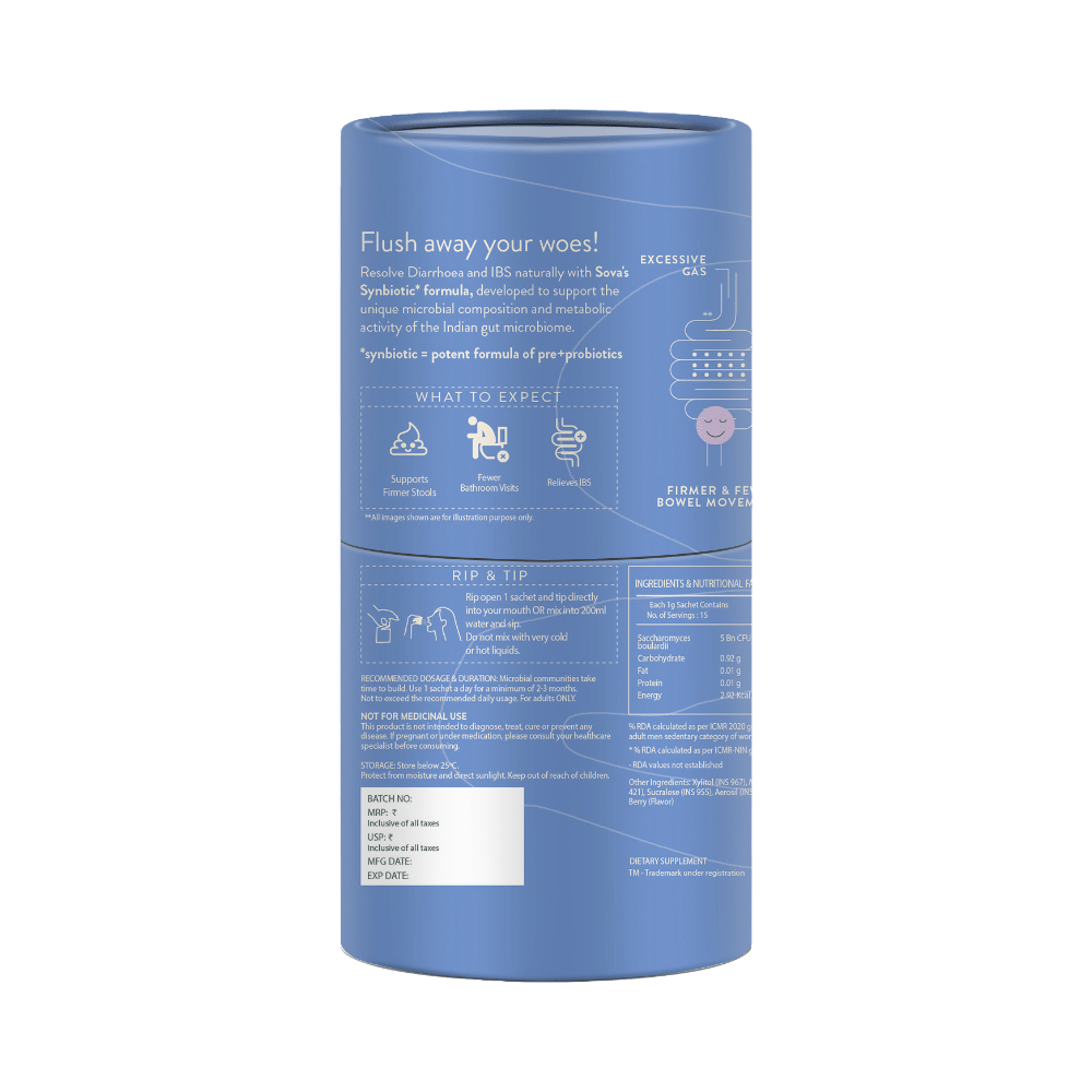 Sova Plug The Flow Sachet for Diarrhoea & Upset Stomach  (1gm Each) Berry Iced Tea - Image 2