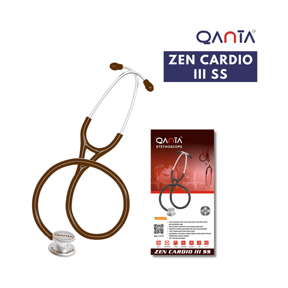 Qanta QA-1170 Zen Cardio III SS Cardiology Stethoscope, SS & Dual Head Chest Piece Brown - Image 6