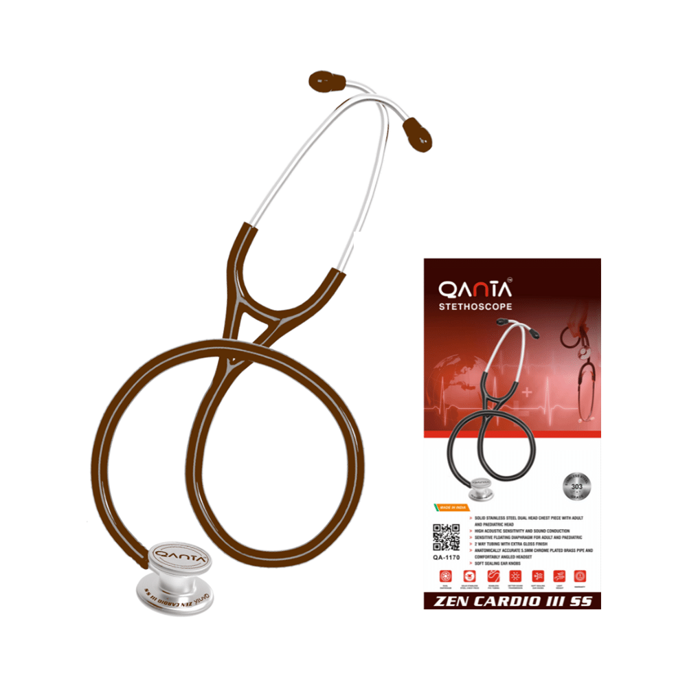 Qanta QA-1170 Zen Cardio III SS Cardiology Stethoscope, SS & Dual Head Chest Piece Brown