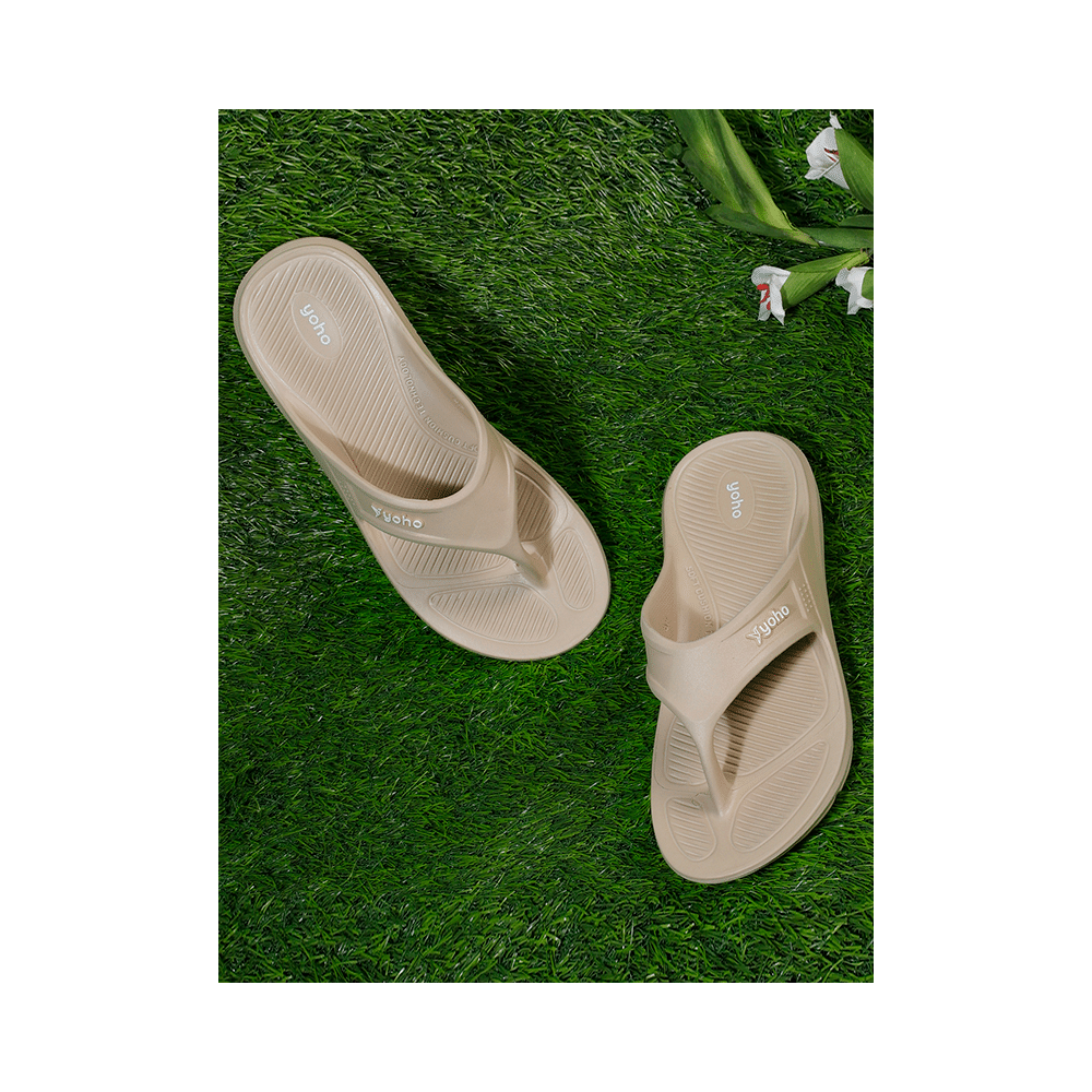 Yoho Lifestyle Acupressure Flip Flops for Men Beige 6 - Image 3