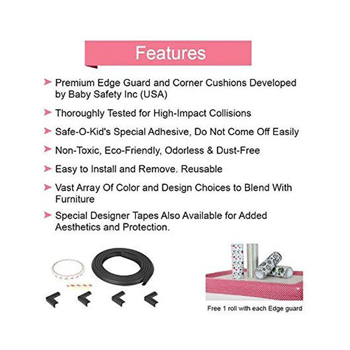 Safe-O-Kid Unique High Density L-Shaped 2mtr Long Mini 2 Edge Guard with 8 Corner Cushions Black - Image 2