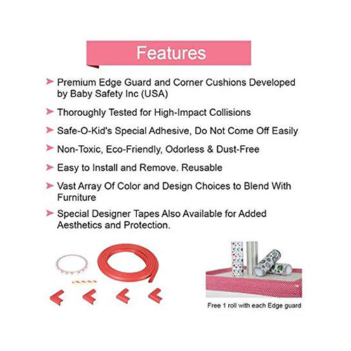Safe-O-Kid Unique High Density L-Shaped 2mtr Long Mini 1 Edge Guard with 4 Corner Cushions Red - Image 2