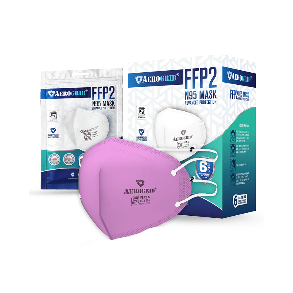 Aerogrid FFP2 6 Layer BIS Certified Premium N95 Mask Pink with Adjustable White Head Loop - Image 3