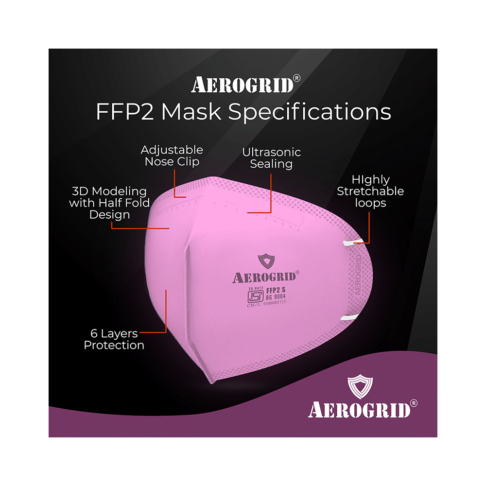 Aerogrid FFP2 6 Layer BIS Certified Premium N95 Mask Pink with Adjustable White Head Loop - Image 5