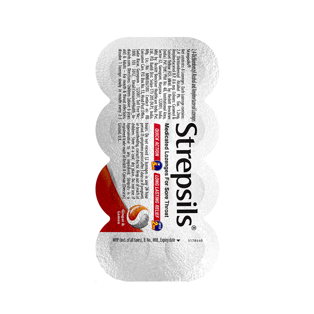Strepsils Medicated Lozenges for Sore Throat Relief (8 Each) | Flavour Ginger & Lemon - Image 3