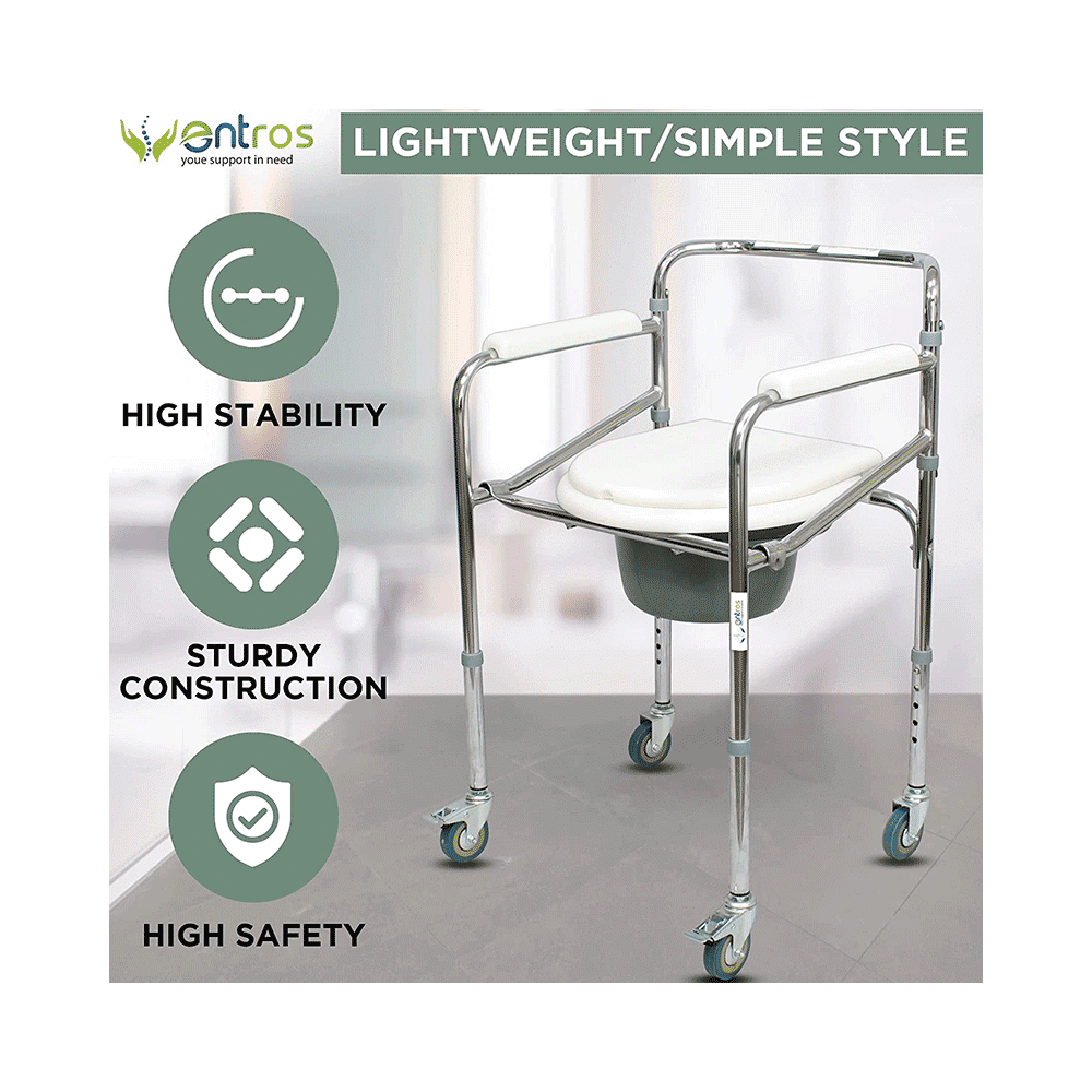 Entros KL696 Premium Steel Height Adjustable Commode Chair with Castors - Image 3