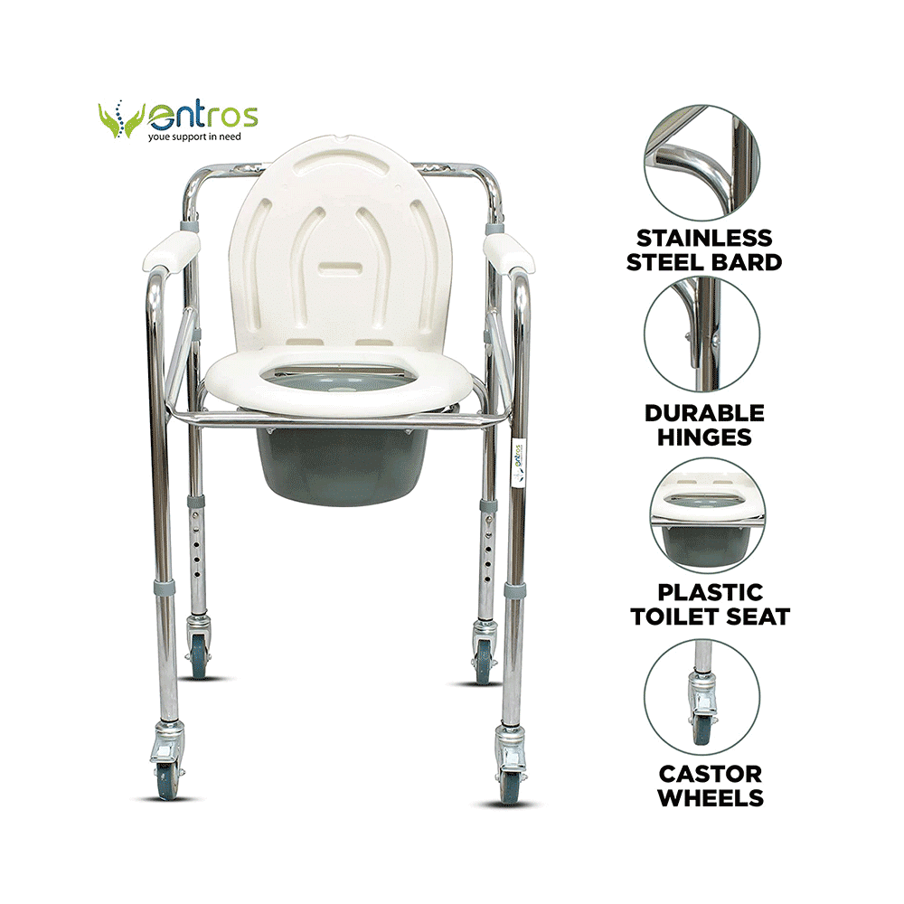 Entros KL696 Premium Steel Height Adjustable Commode Chair with Castors - Image 5