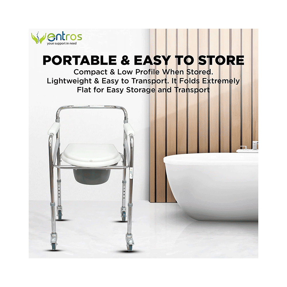 Entros KL696 Premium Steel Height Adjustable Commode Chair with Castors - Image 2