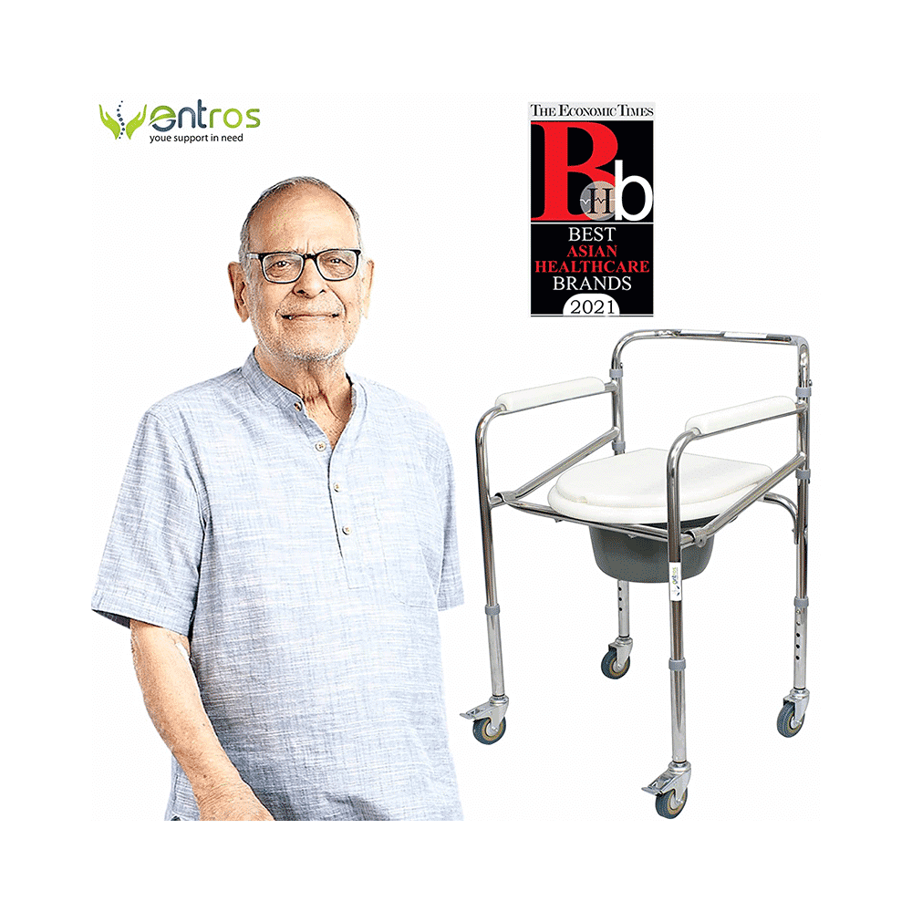 Entros KL696 Premium Steel Height Adjustable Commode Chair with Castors - Image 6