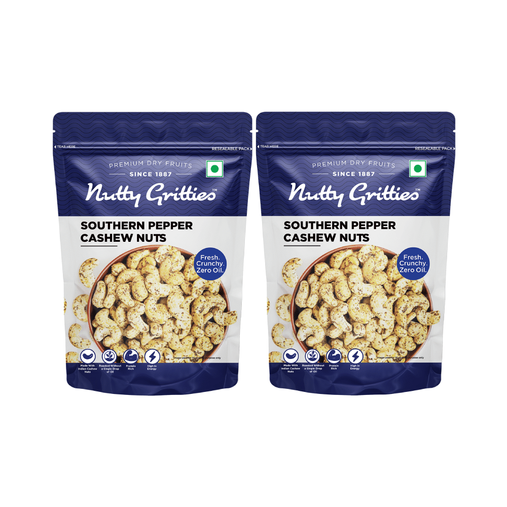 Nutty Gritties Southern Pepper Cashew Nuts (200gm Each) | Rich in Protein & Energy