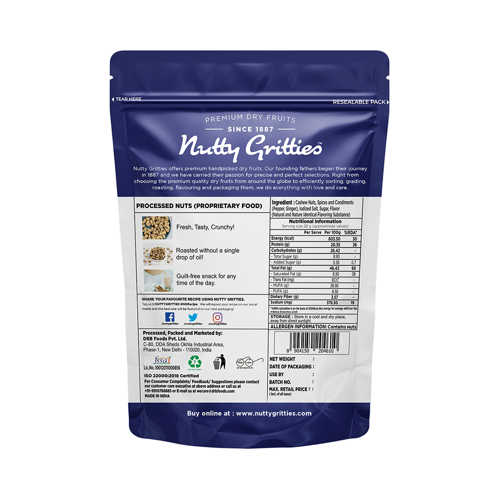 Nutty Gritties Southern Pepper Cashew Nuts (200gm Each) | Rich in Protein & Energy - Image 2