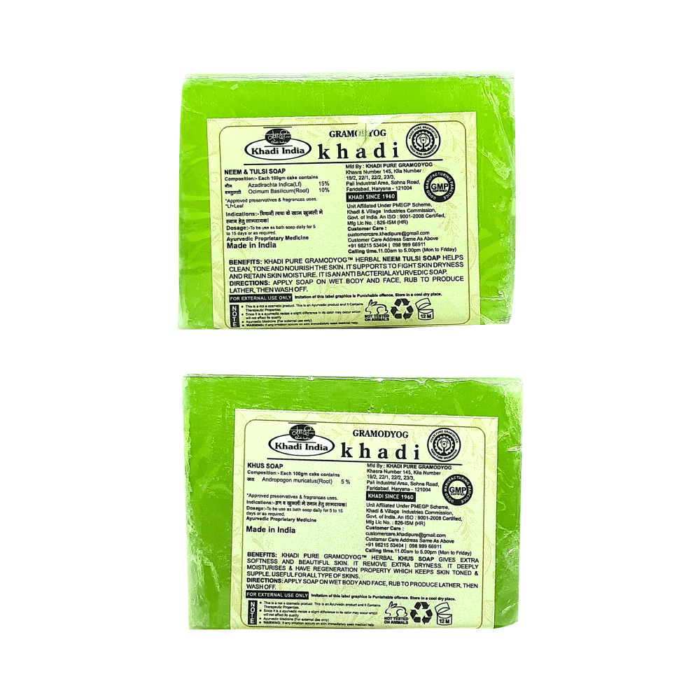 Khadi Pure Combo Pack of Neem & Tulsi Soap & Khus Soap (125gm Each) - Image 2