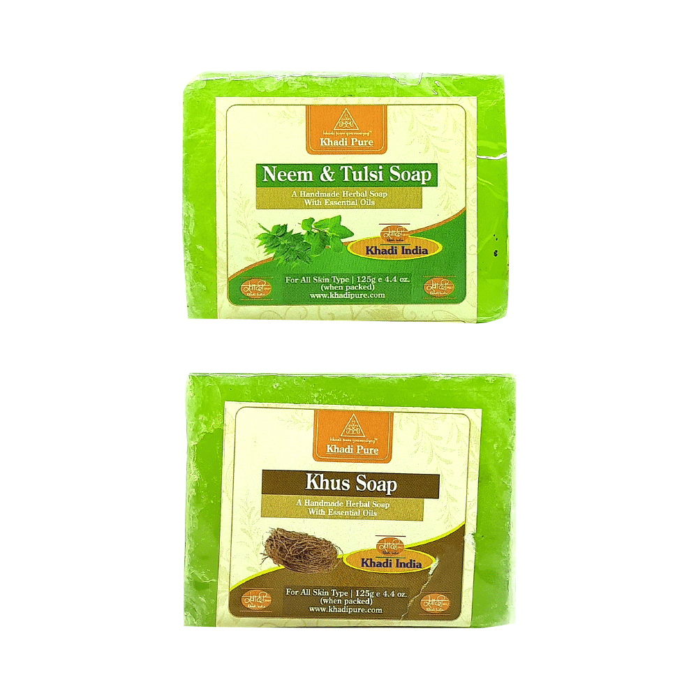 Khadi Pure Combo Pack of Neem & Tulsi Soap & Khus Soap (125gm Each) - Image 1