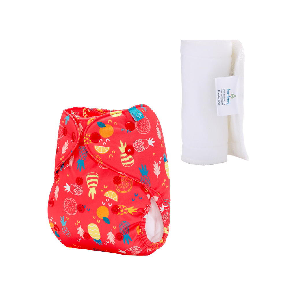 Bumberry Adjustable Reusable Cloth Pocket Diaper With 1 Three-Layer Microfiber Inserts for Babies Pineapple