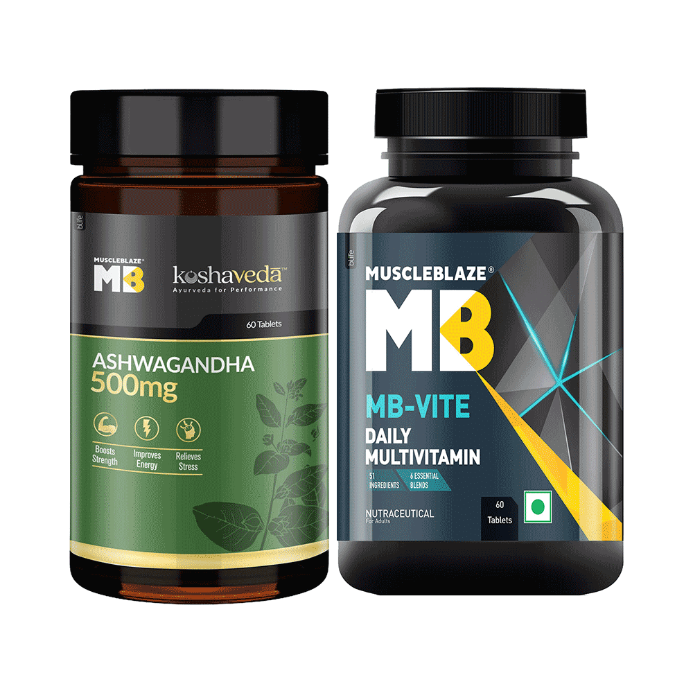 MuscleBlaze MB Combo Pack of Ashwagandha 1000mg Tablet (60) & MB-Vite Multivitamin Tablet (60) - Image 1