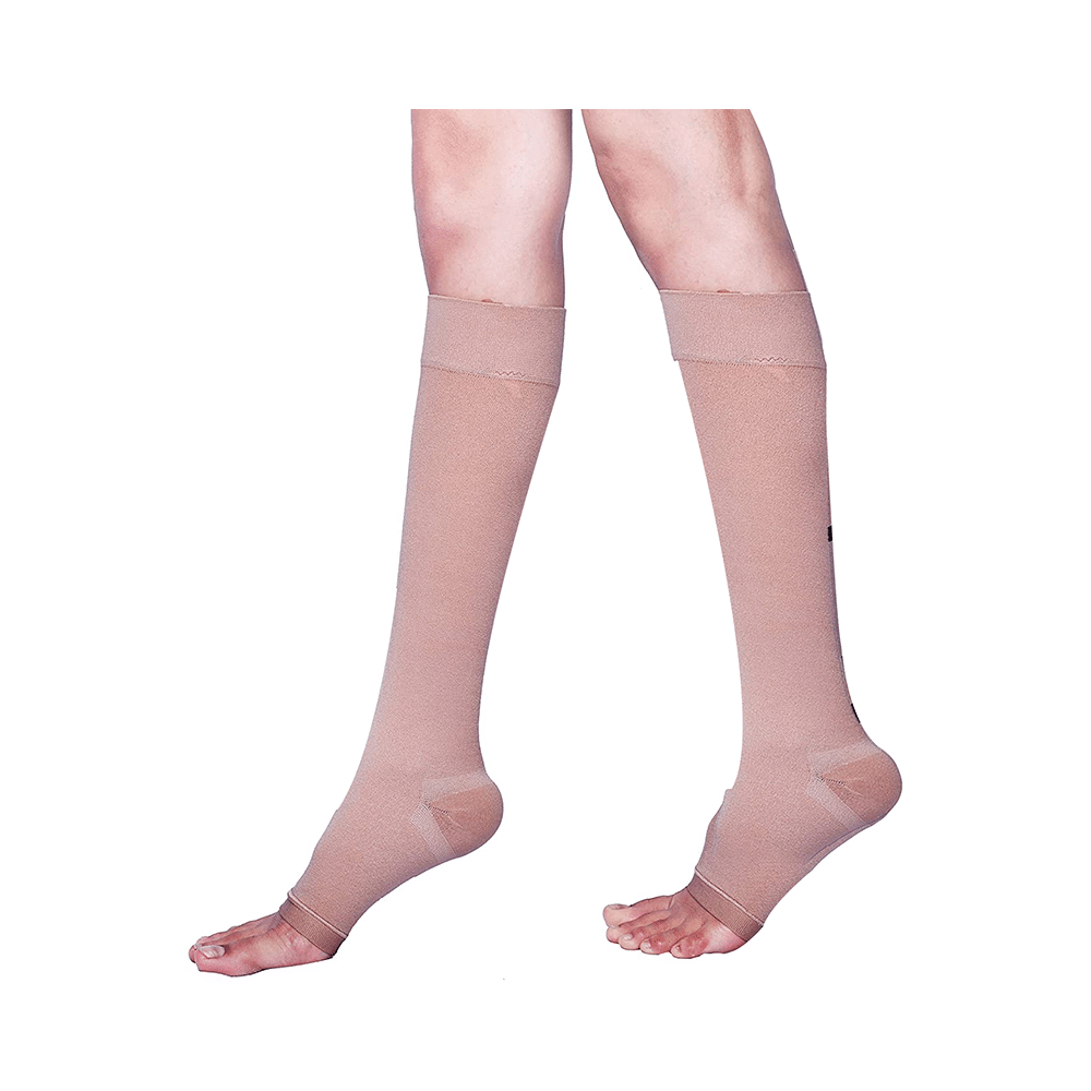 Sorgen Classique (Lycra) Class II Knee Length Medical Compression Stockings for Varicose Veins Small Beige - Image 1