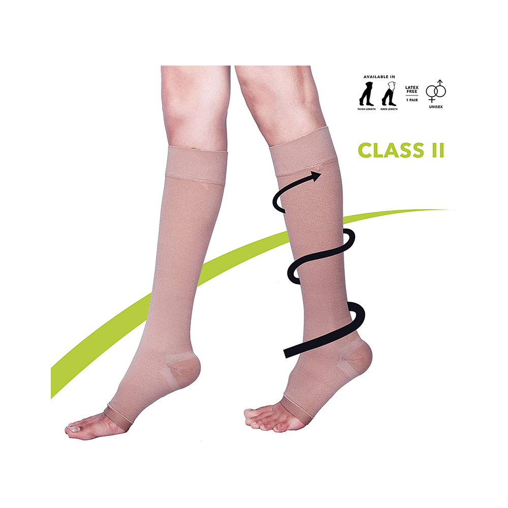 Sorgen Classique (Lycra) Class II Knee Length Medical Compression Stockings for Varicose Veins Small Beige - Image 2