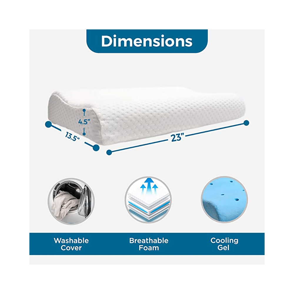 Sleepsia Ventilated Cervical Contour Memory Foam with Cooling Gel Pillow with Washable Cover White - Image 2
