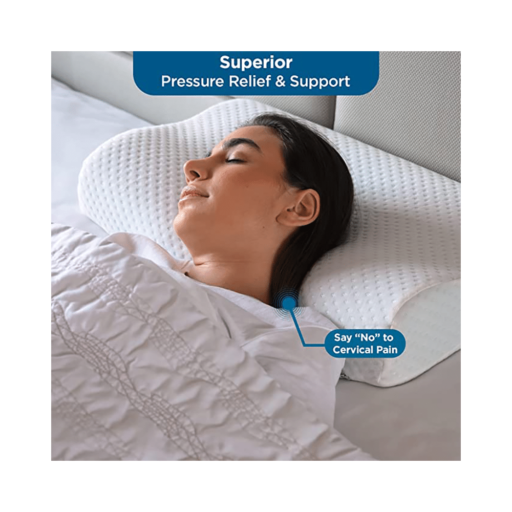 Sleepsia Ventilated Cervical Contour Memory Foam with Cooling Gel Pillow with Washable Cover White - Image 6