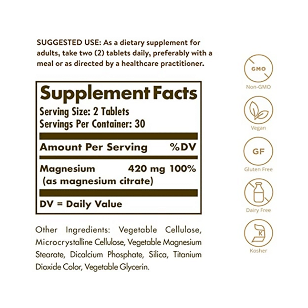Solgar Magnesium Citrate for Bones, Nerves & Muscle Function | Vegan Tablet - Image 9