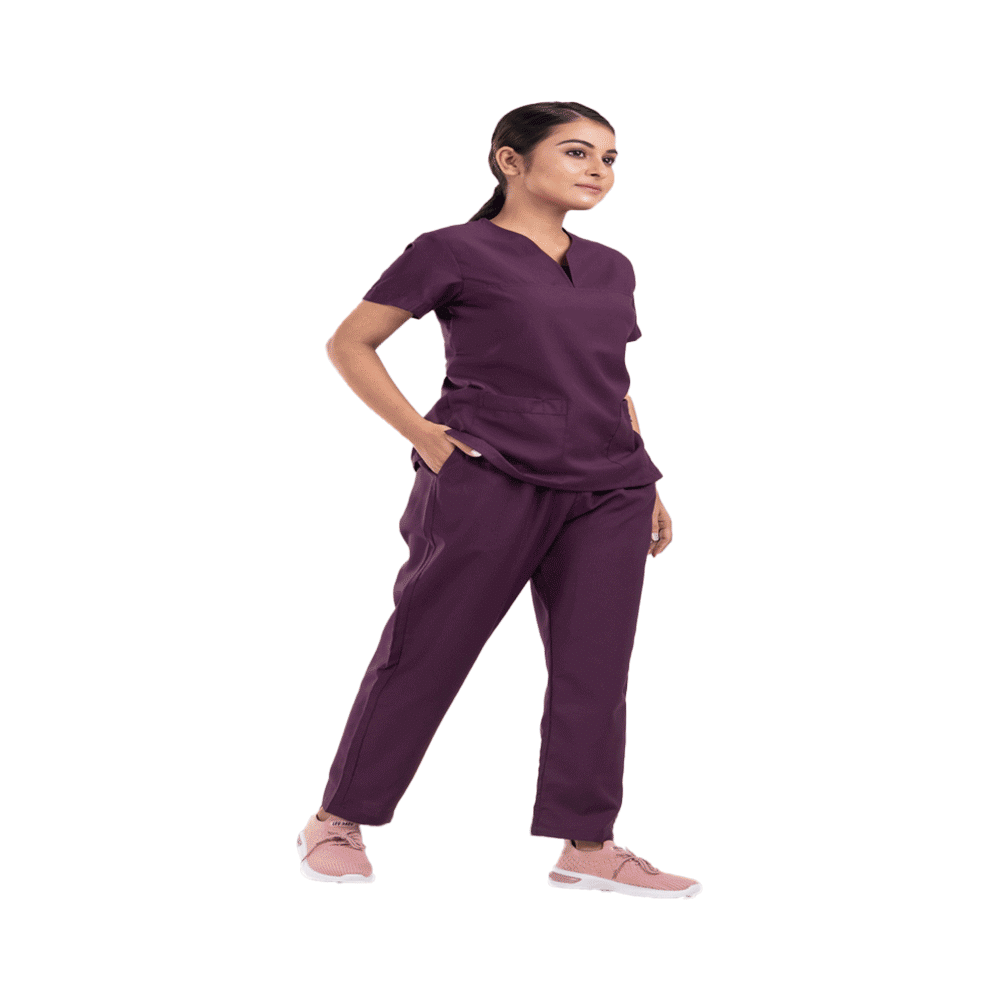 Agarwals  Unisex Wine V-Neck Scrub Suit Top and Bottom Uniform XXXL - Image 3