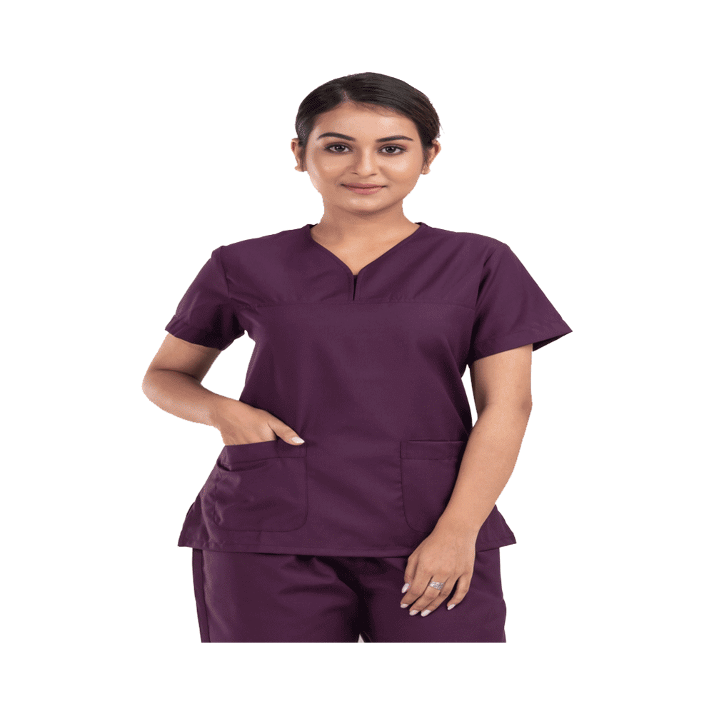 Agarwals  Unisex Wine V-Neck Scrub Suit Top and Bottom Uniform XXXL - Image 1