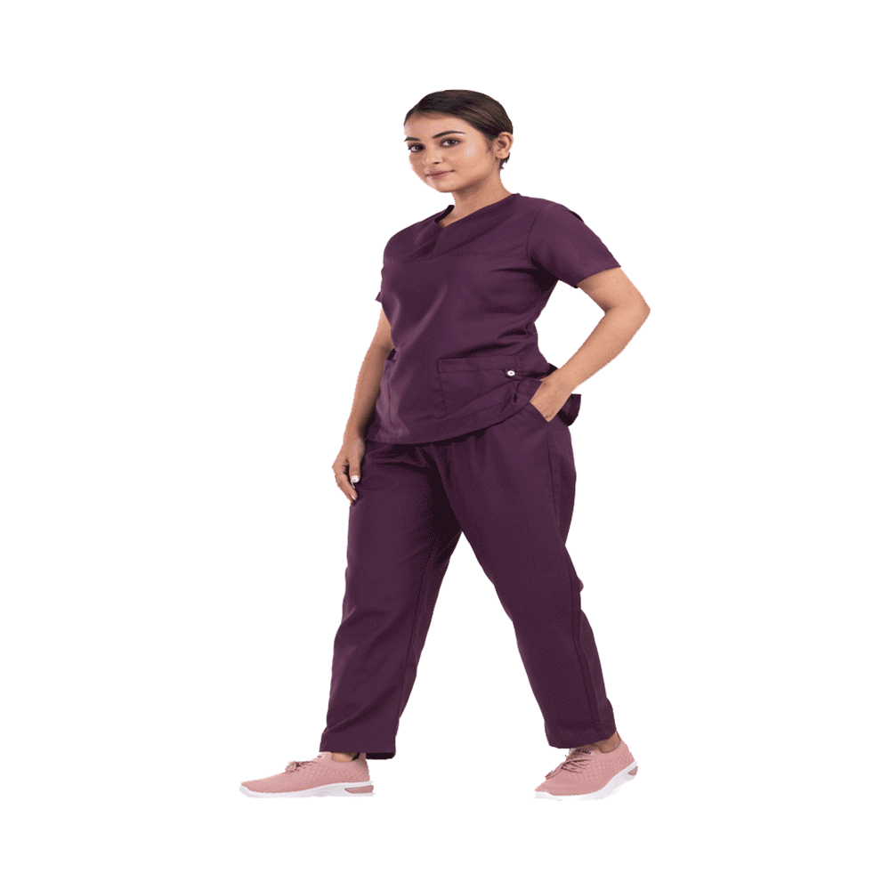 Agarwals  Unisex Wine V-Neck Scrub Suit Top and Bottom Uniform XXXL - Image 2