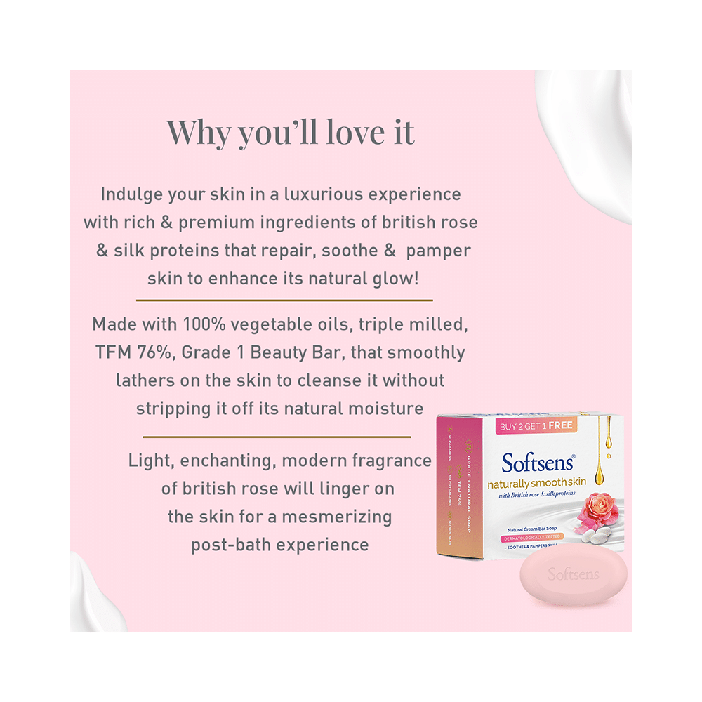Softsens Naturally Smooth Skin Soap with British Rose & Silk Proteins (100gm Each) Buy 2 Get 1 Free - Image 3