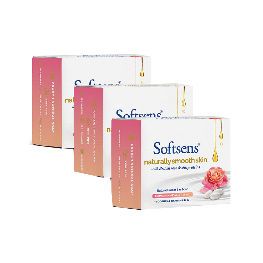 Softsens Naturally Smooth Skin Soap with British Rose & Silk Proteins (100gm Each) Buy 2 Get 1 Free