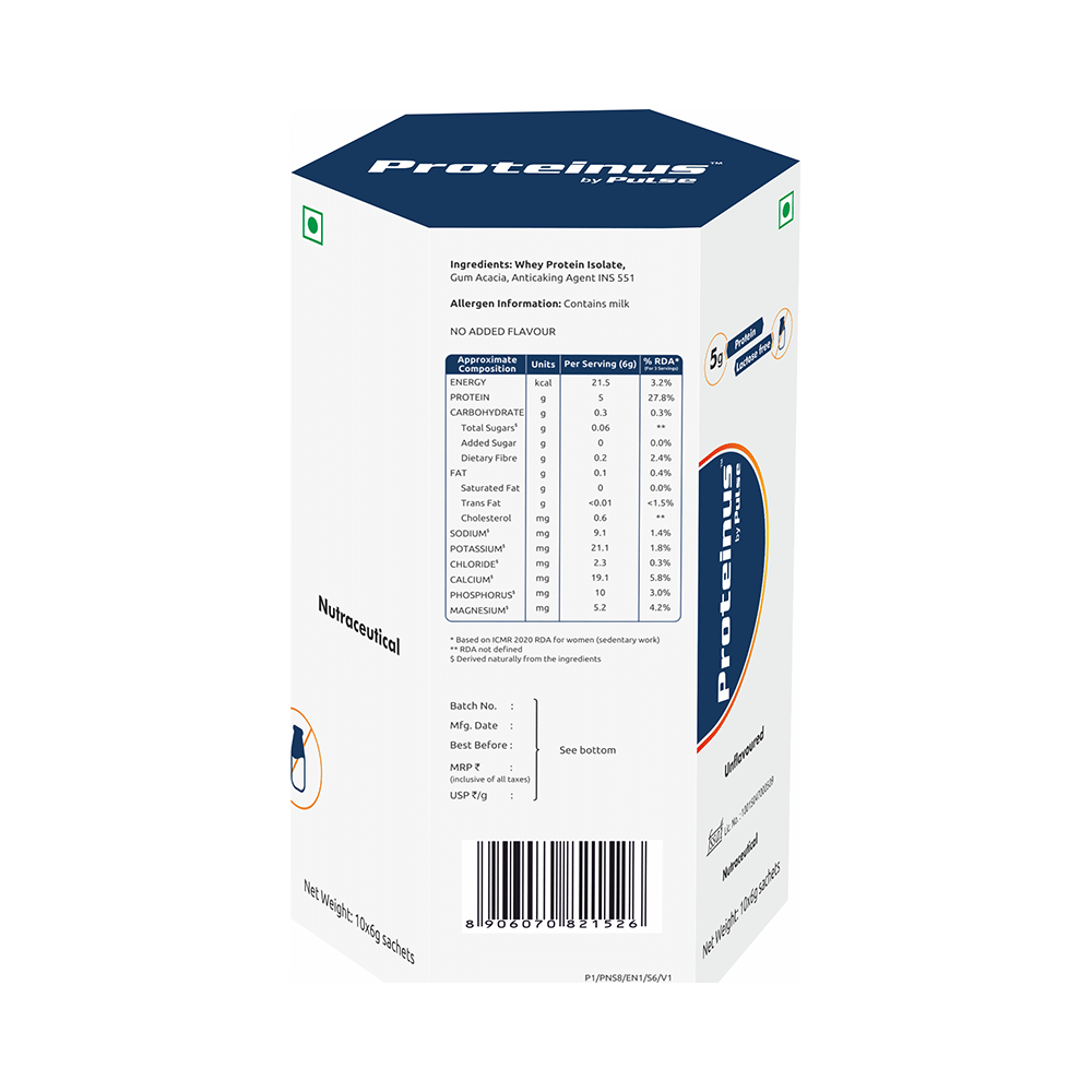 Pulse Proteinus Whey Protein Isolate | Sachet for Muscle Support | Unflavoured - Image 2