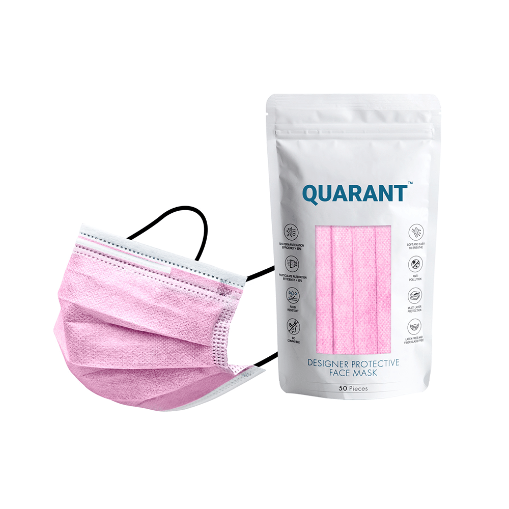Quarant 4 Ply Designer Protective Face Mask Mask Pink - Image 1