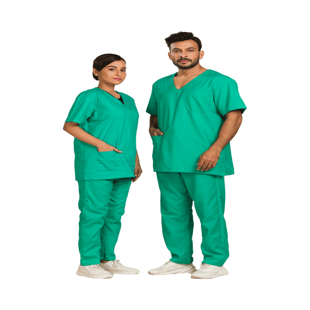Agarwals Unisex Parrot Green V-Neck Scrub Suit Top and Bottom Uniform Ideal XXL - Image 1