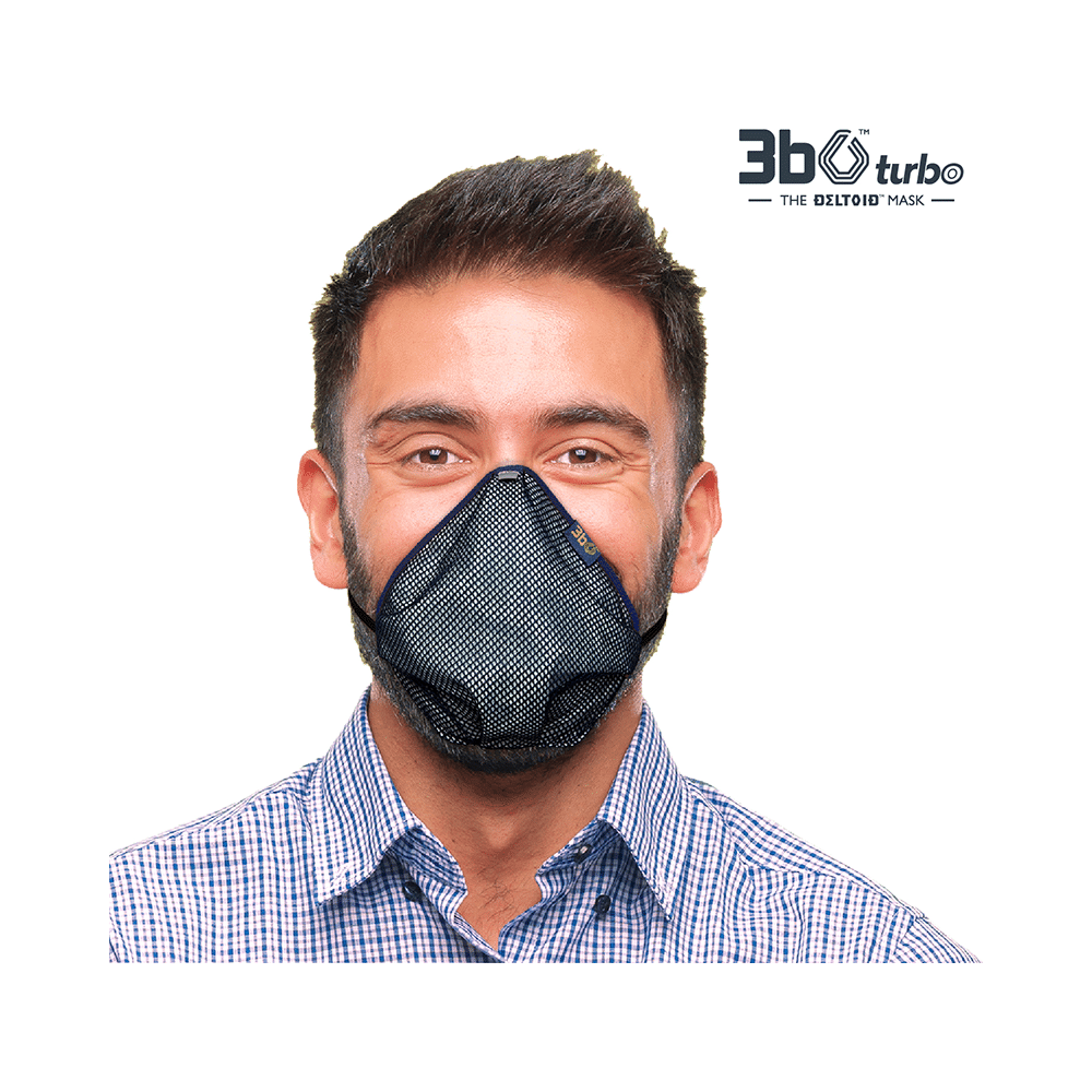 3bo Small Deltoid Turbo Face Mask in Navy Mesh with Maroon, Yellow & Navy Binding - Image 1