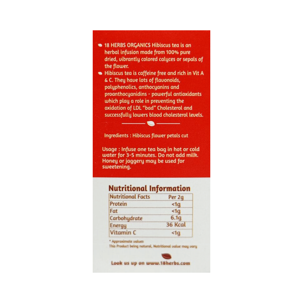 18 Herbs Organics Hibiscus Tea Bag (1.1gm Each) - Image 2