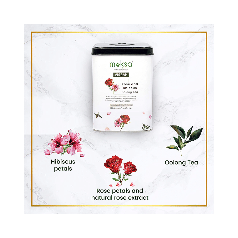 Moksa Vigrah Rose and HIbiscus Oolong Tea Biodegradable Pyramid Tea Bag - Image 4