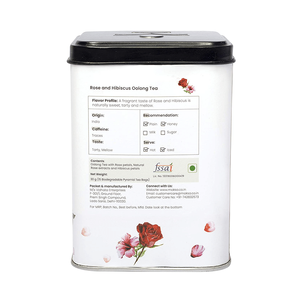 Moksa Vigrah Rose and HIbiscus Oolong Tea Biodegradable Pyramid Tea Bag - Image 2