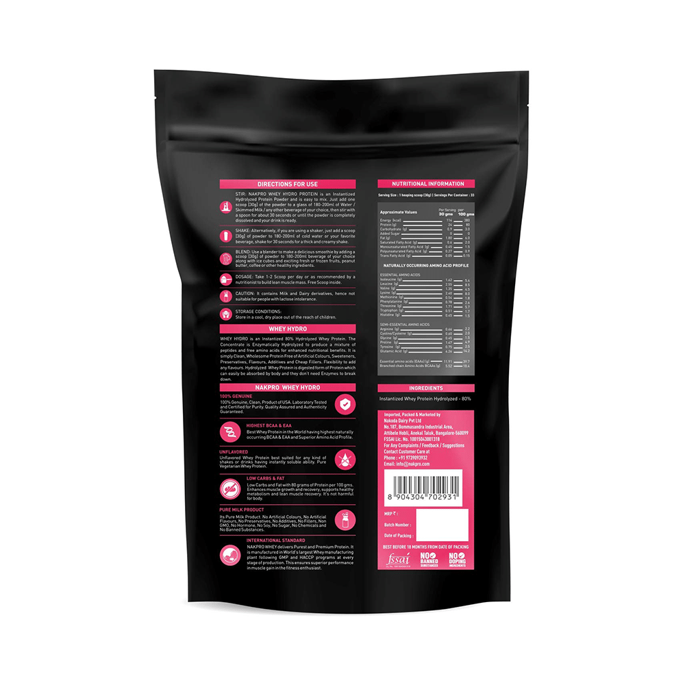 Nakpro Nutrition Whey Hydro Hydrolyzed Whey Protein Instantized Powder Unflavored - Image 2
