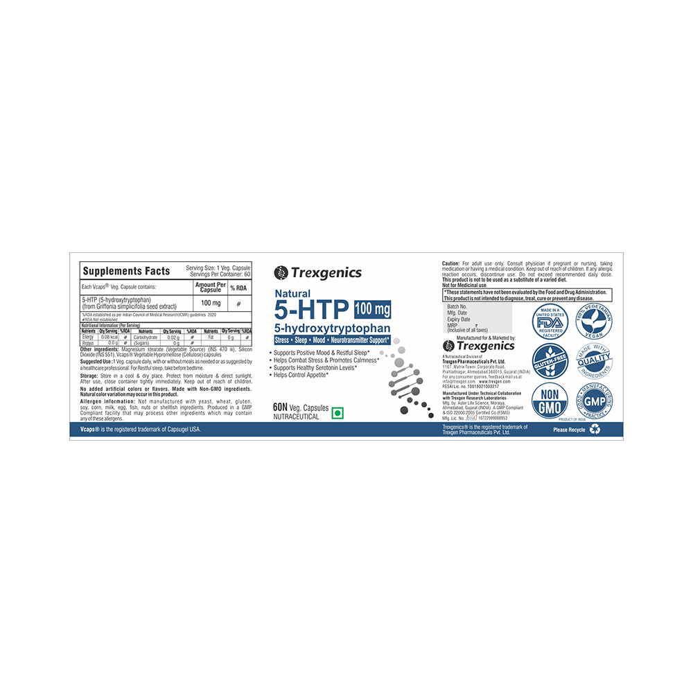 Trexgenics Natural 5-HTP 100mg Veg Capsule - Image 2